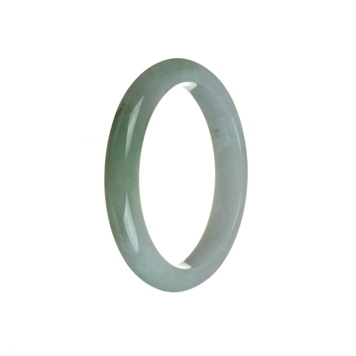 An exquisite lavender and green jadeite bangle with an authentic Type A certification. The bangle is 55mm in size and features a beautiful semi-round shape. A perfect addition to any jewelry collection from MAYS GEMS.