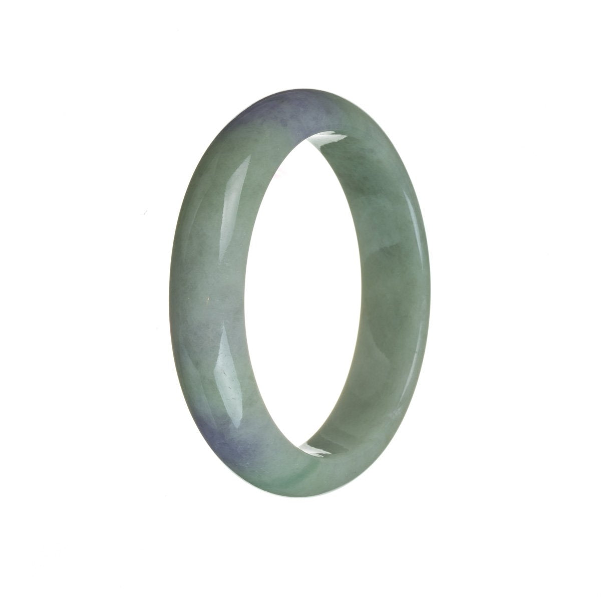 Genuine Type A Green with lavender Jade Bracelet - 57mm Semi Round