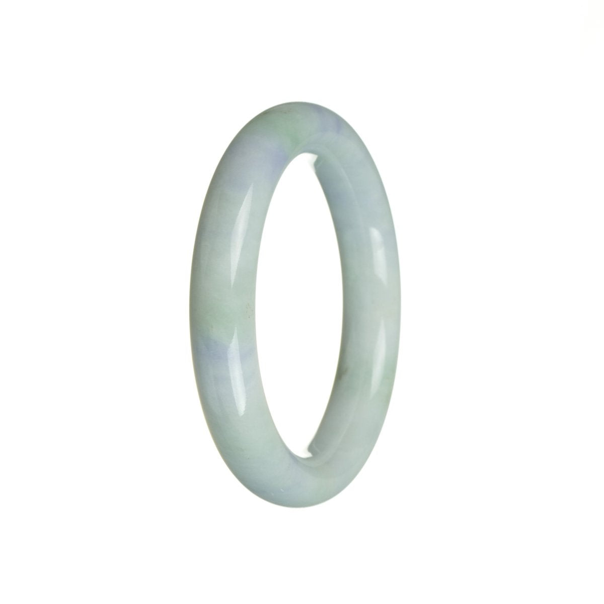 A round bracelet made of authentic Grade A lavender with green Burma jade beads, measuring 56mm in diameter.