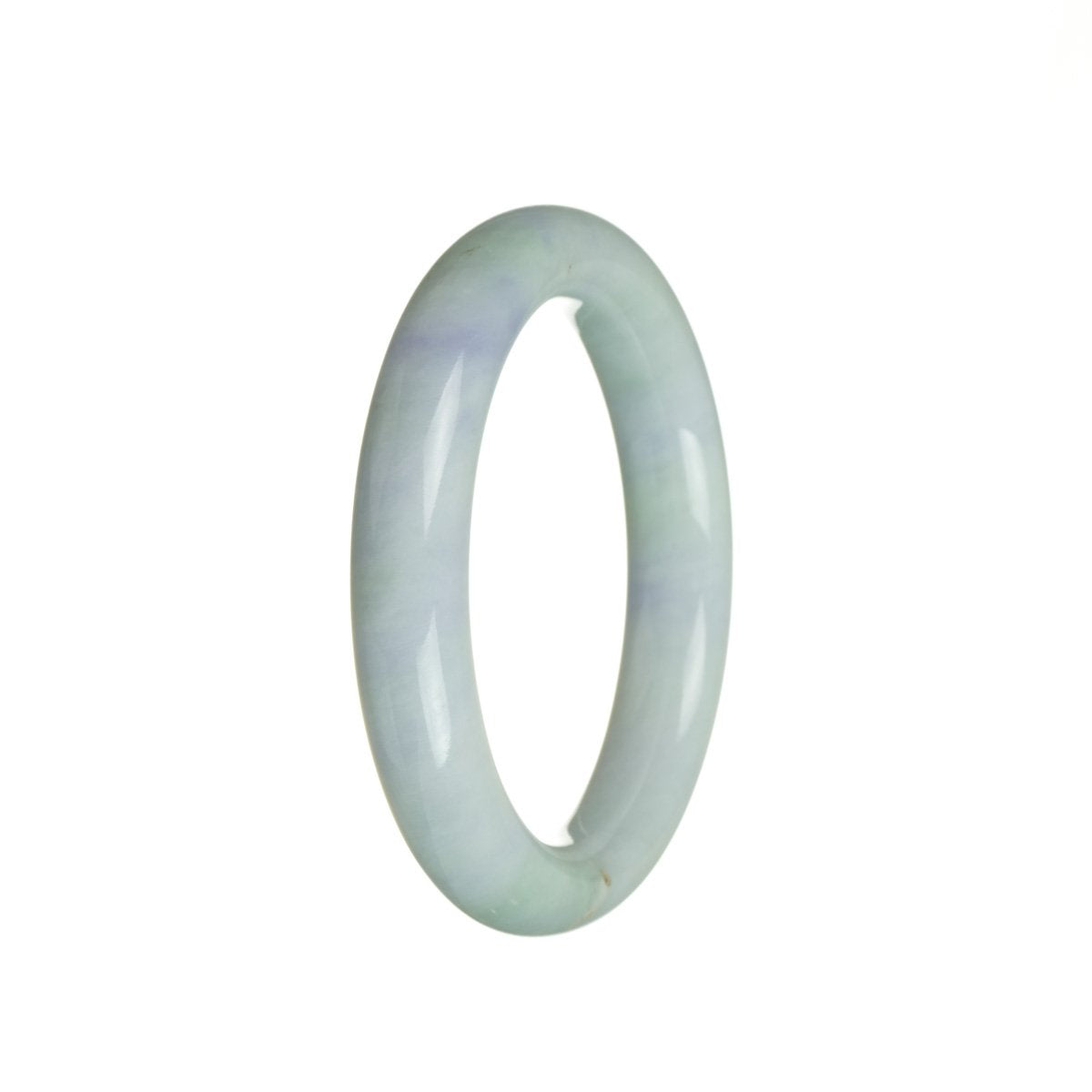 A beautiful lavender and green jade bangle bracelet, made with genuine Grade A jadeite. The bracelet is round and measures 56mm in diameter. Perfect for adding a touch of elegance to any outfit.