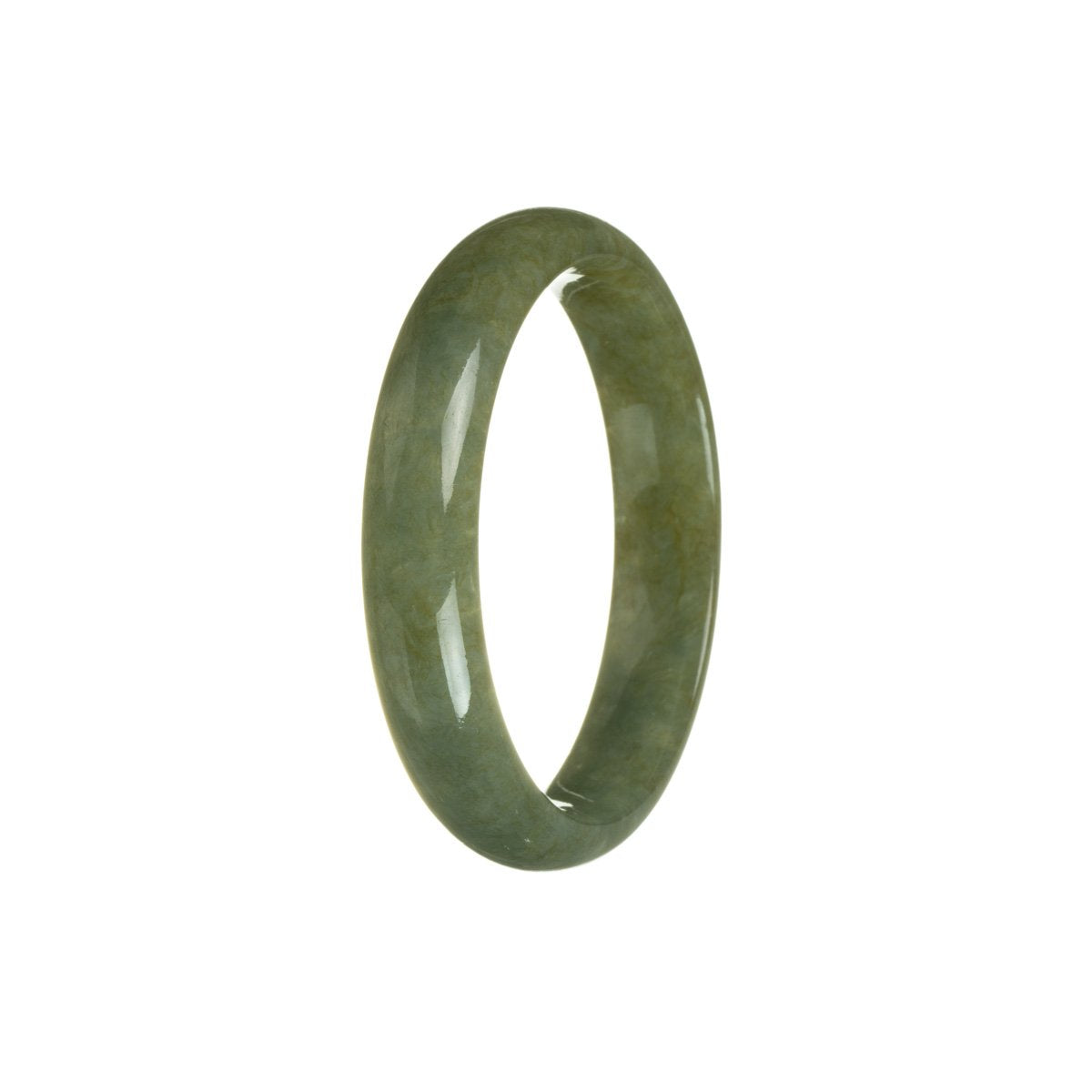 An exquisite brownish green jade bangle with a half moon design, certified as Grade A quality by MAYS™.