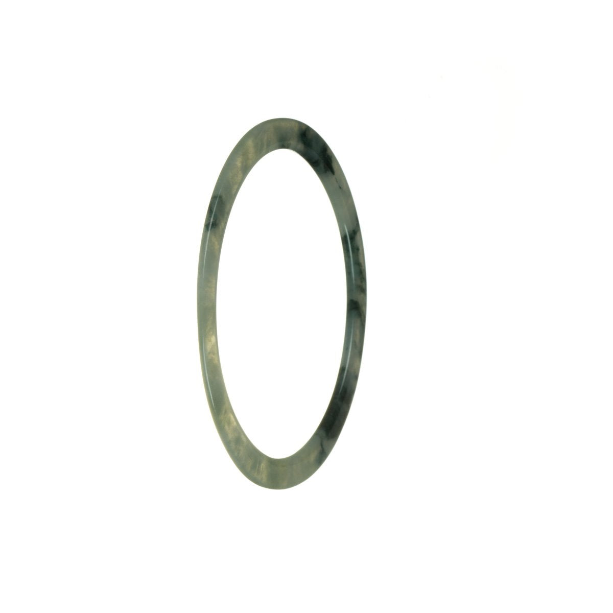 A thin spinach jade bangle bracelet in grade A quality, measuring 58mm. Perfectly crafted by MAYS GEMS.