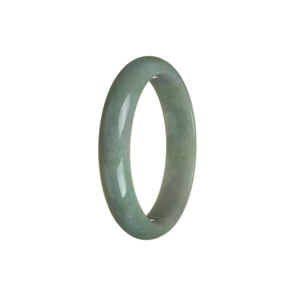 A beautiful half moon-shaped bracelet made of authentic Grade A Green with Grey Burmese Jade, measuring 56mm.
