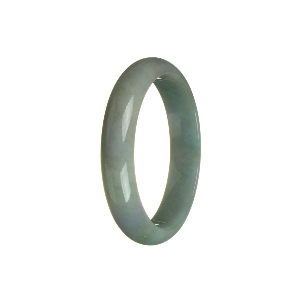 Authentic Grade A Green with Grey Burmese Jade Bracelet - 56mm Half Moon