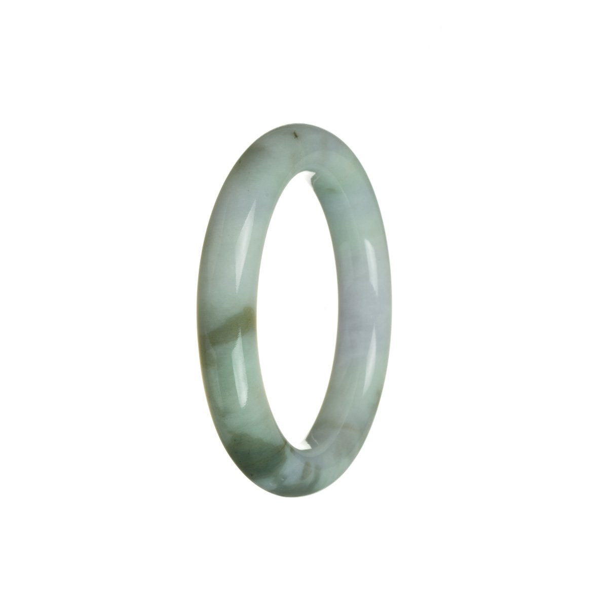 Genuine Natural Green with Lavender and White Jade Bangle Bracelet - 52mm Semi Round