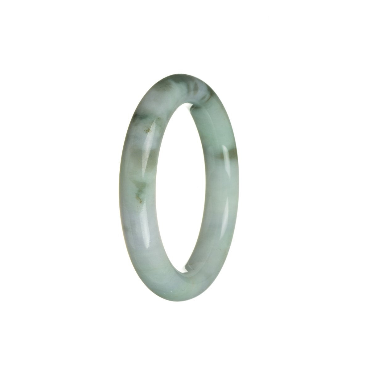 A stunning green, lavender, and white jadeite bracelet with a semi round shape, measuring 52mm. Perfect for adding a touch of elegance to any outfit.