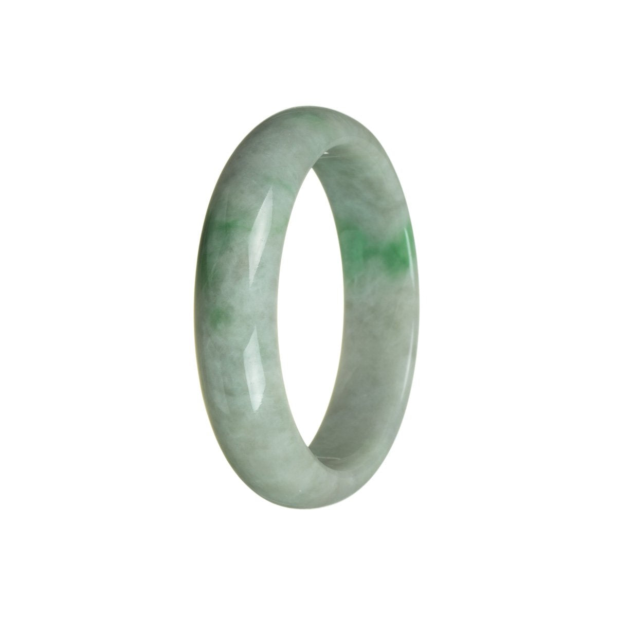 A light gray bangle bracelet made with real grade A green jade, featuring a 58mm half moon design.