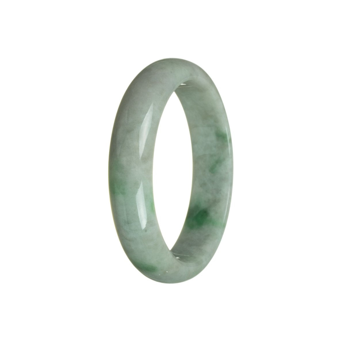 Real Grade A Light Grey with Green Jade Bangle Bracelet - 58mm Half Moon