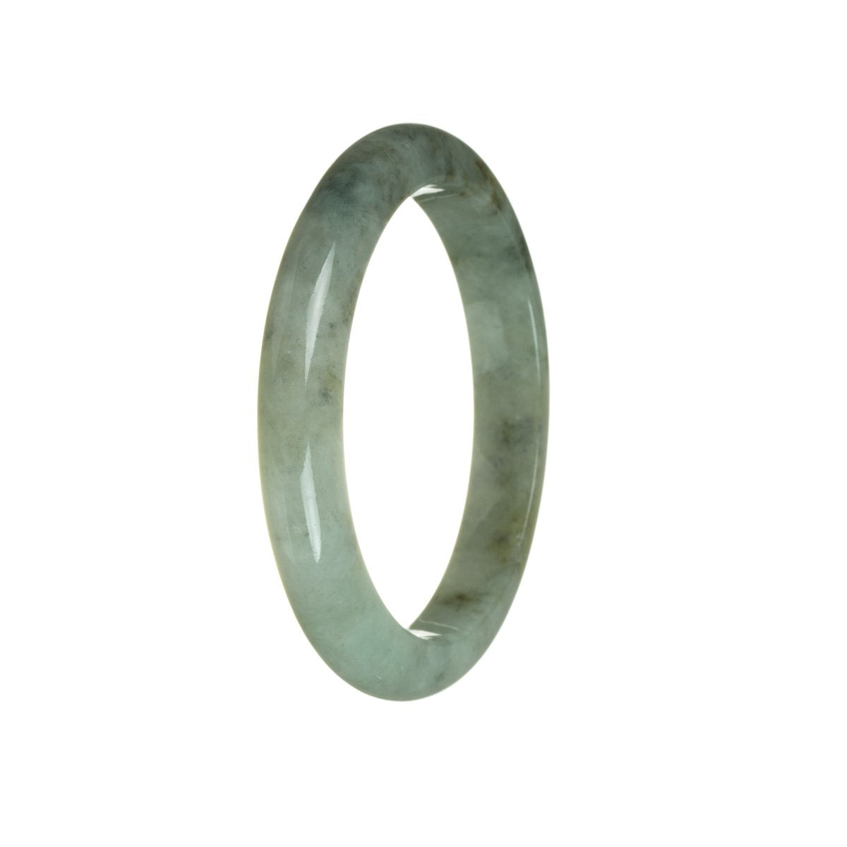 A half moon-shaped genuine Type A grey with green jade bracelet, measuring 60mm.