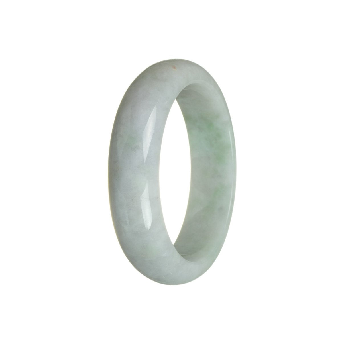 A lavender jadeite bangle with a half moon design, measuring 58mm in size.
