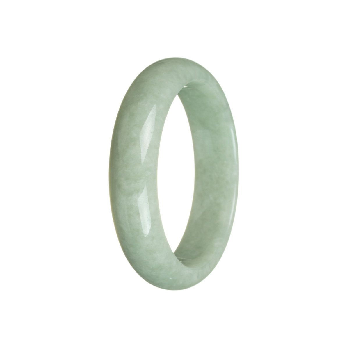 A beautiful green jade bracelet in the shape of a half moon, measuring 58mm. Crafted from genuine Grade A jade, this bracelet from MAYS is a stunning and timeless accessory.