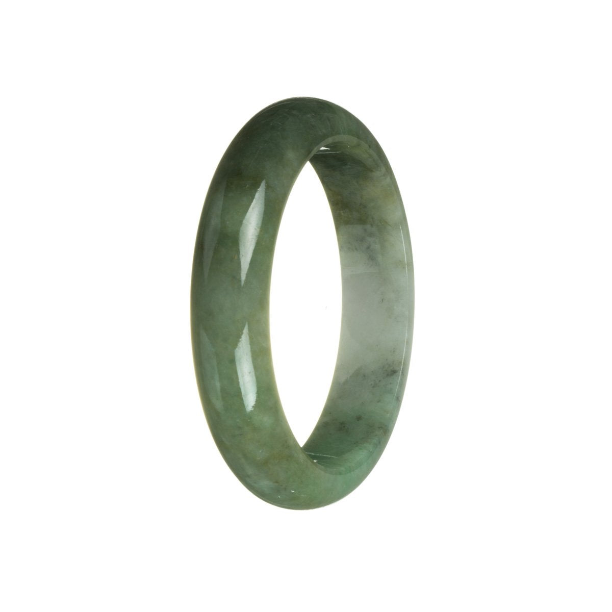 A beautiful half moon-shaped bracelet made of high-quality green and white Burmese jade.