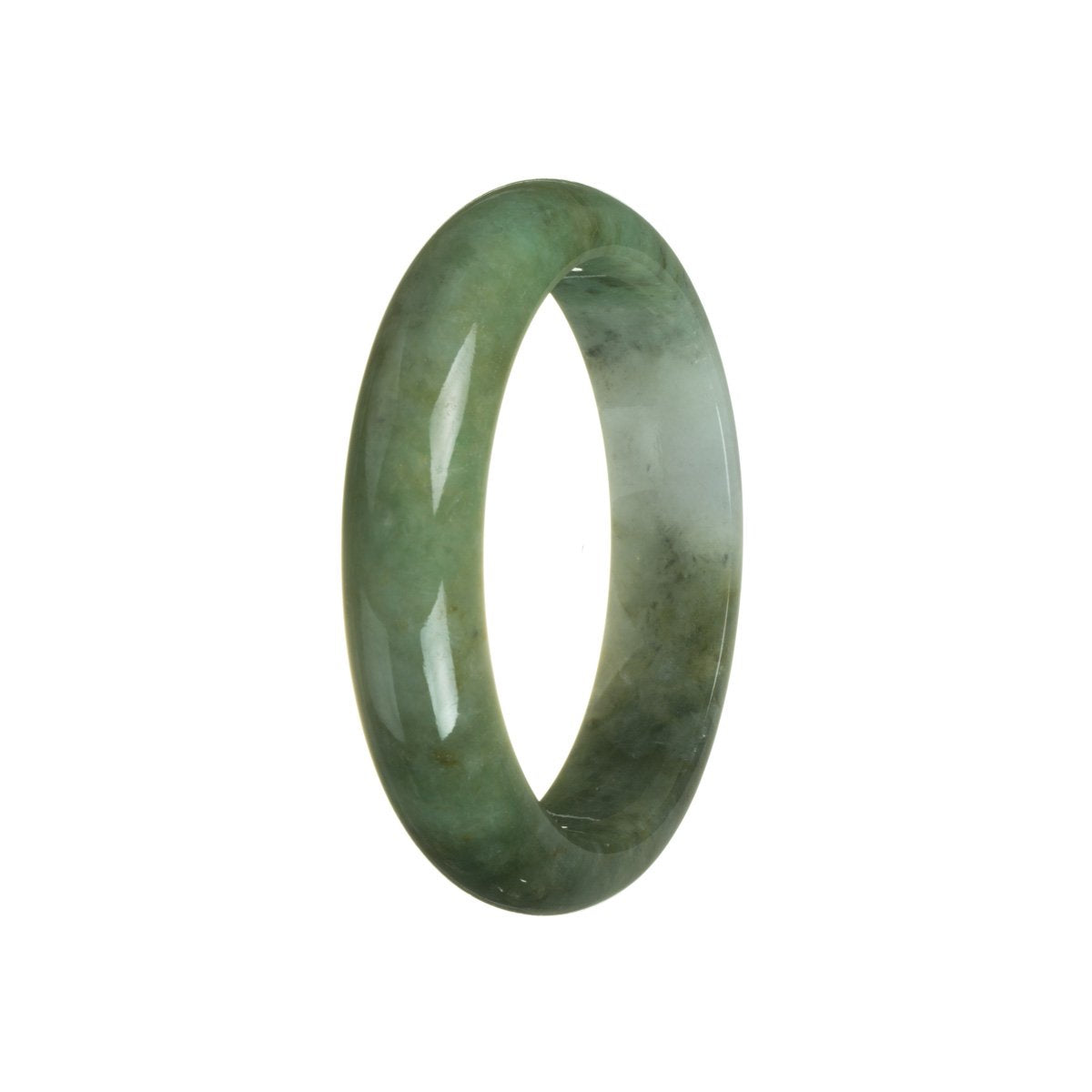 Real Grade A Green with White Burmese Jade Bracelet - 60mm Half Moon