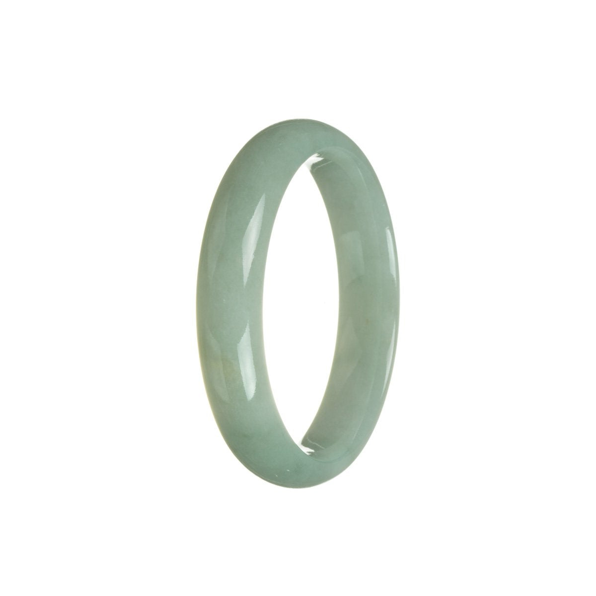 A half-moon shaped green Burma jade bangle bracelet, crafted from genuine Grade A jade.