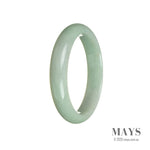 A close-up image of a beautiful green and white jade bangle bracelet. The bracelet is made of high-quality Grade A Burma Jade and features a half-moon shape. The intricate patterns and vibrant colors of the jade make this bracelet a stunning accessory.