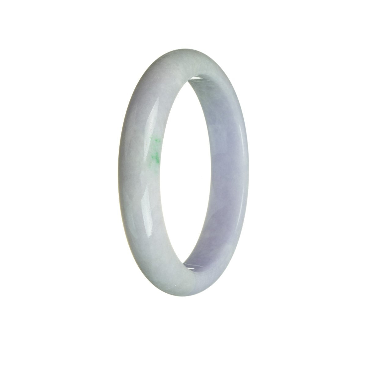 A beautiful lavender-colored jade bangle bracelet with a traditional half moon shape, showcasing the natural beauty of genuine jade stone.