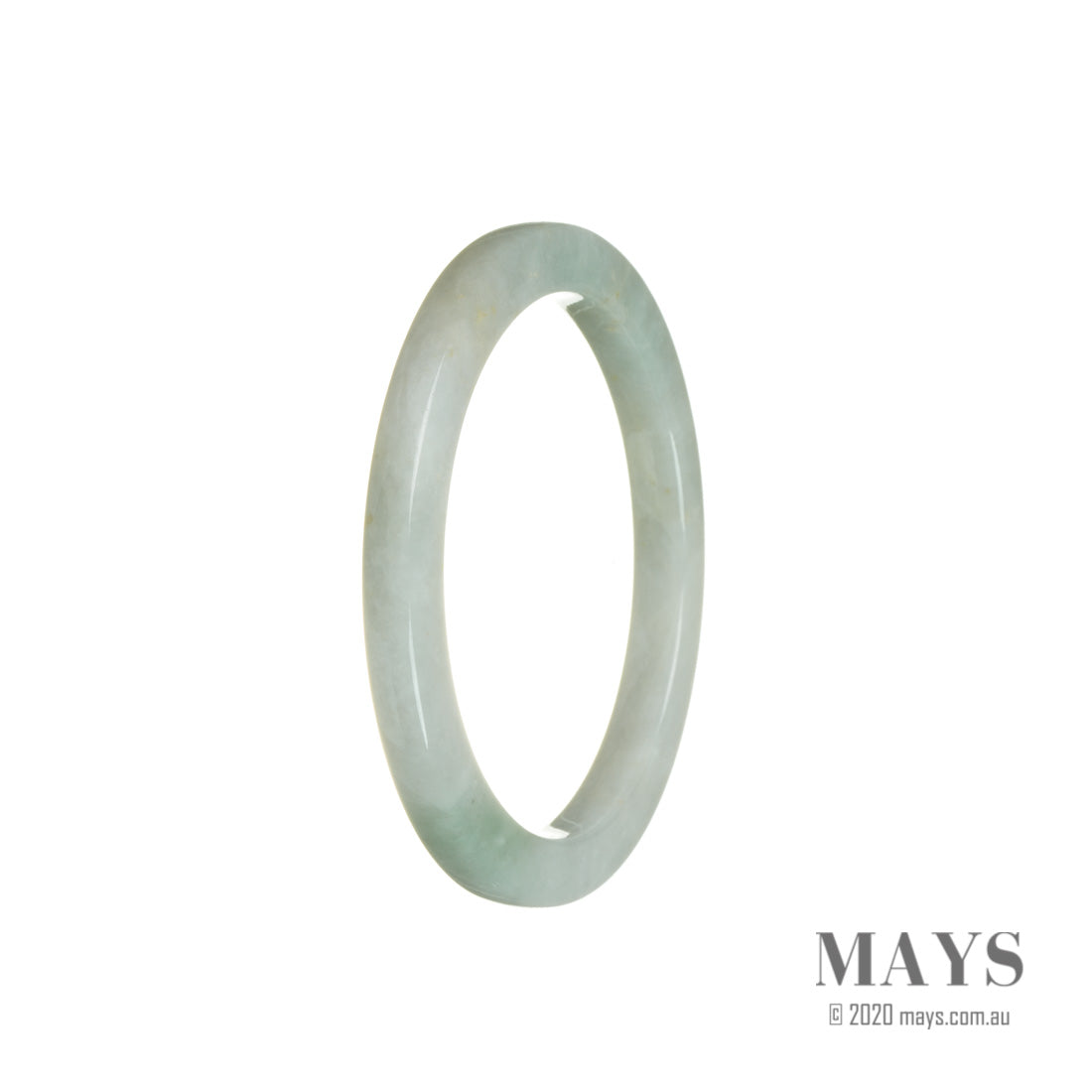 A thin, 56mm authentic Grade A White Jadeite Jade bangle from MAYS.