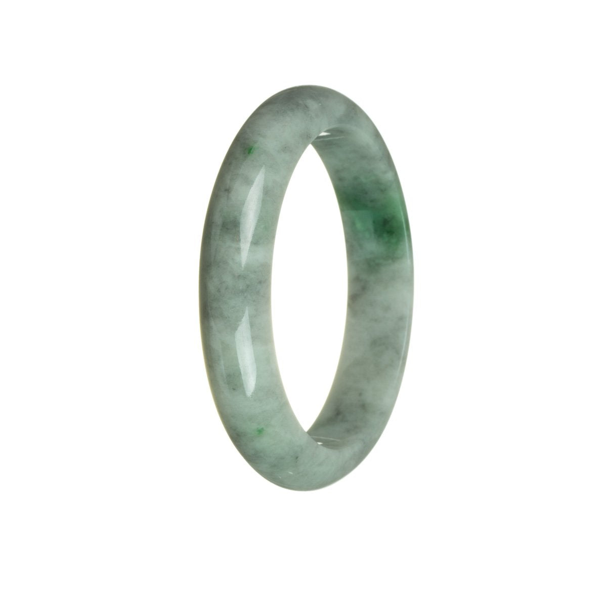 Certified Grade A Bluish Green with Grey Traditional Jade Bangle Bracelet - 58mm Half Moon