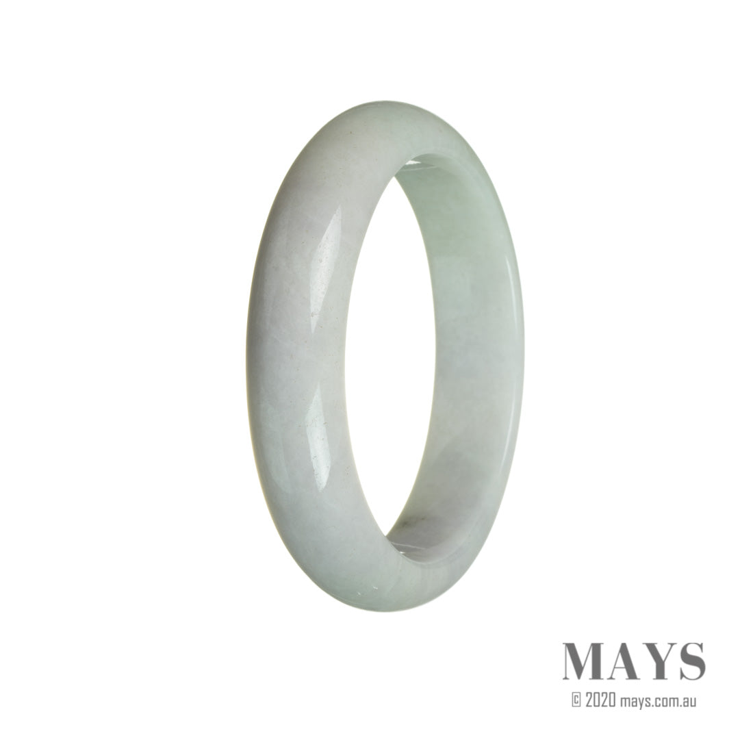 A lavendar and pale green jade bangle with a half moon design, made from high quality materials.