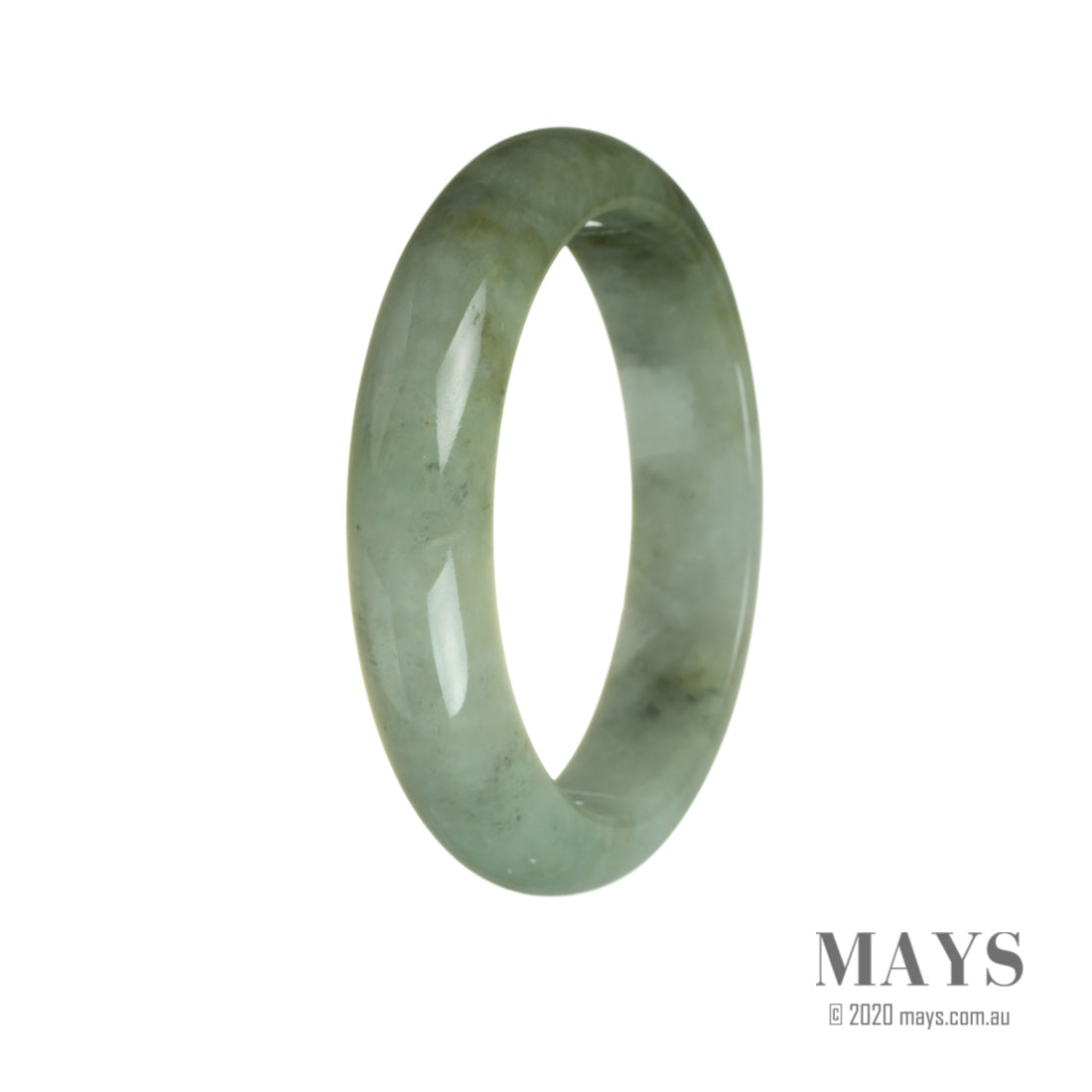A half moon-shaped bangle made of real untreated green and pale green Burma jade, measuring 60mm.