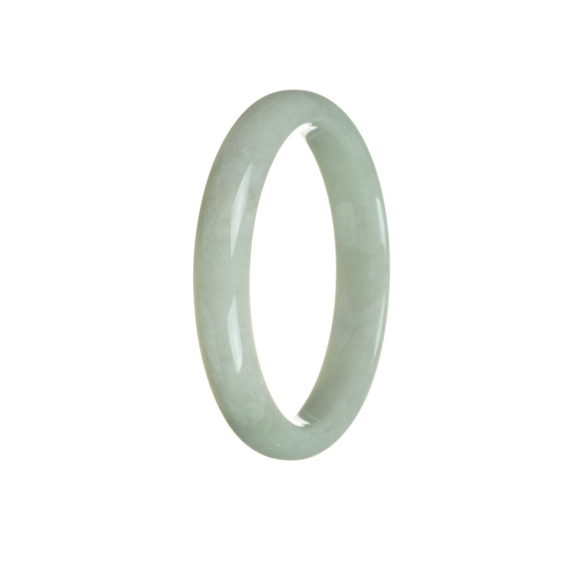 An elegant pale green Burma jade bangle bracelet with a half moon shape, showcasing its authentic natural beauty.