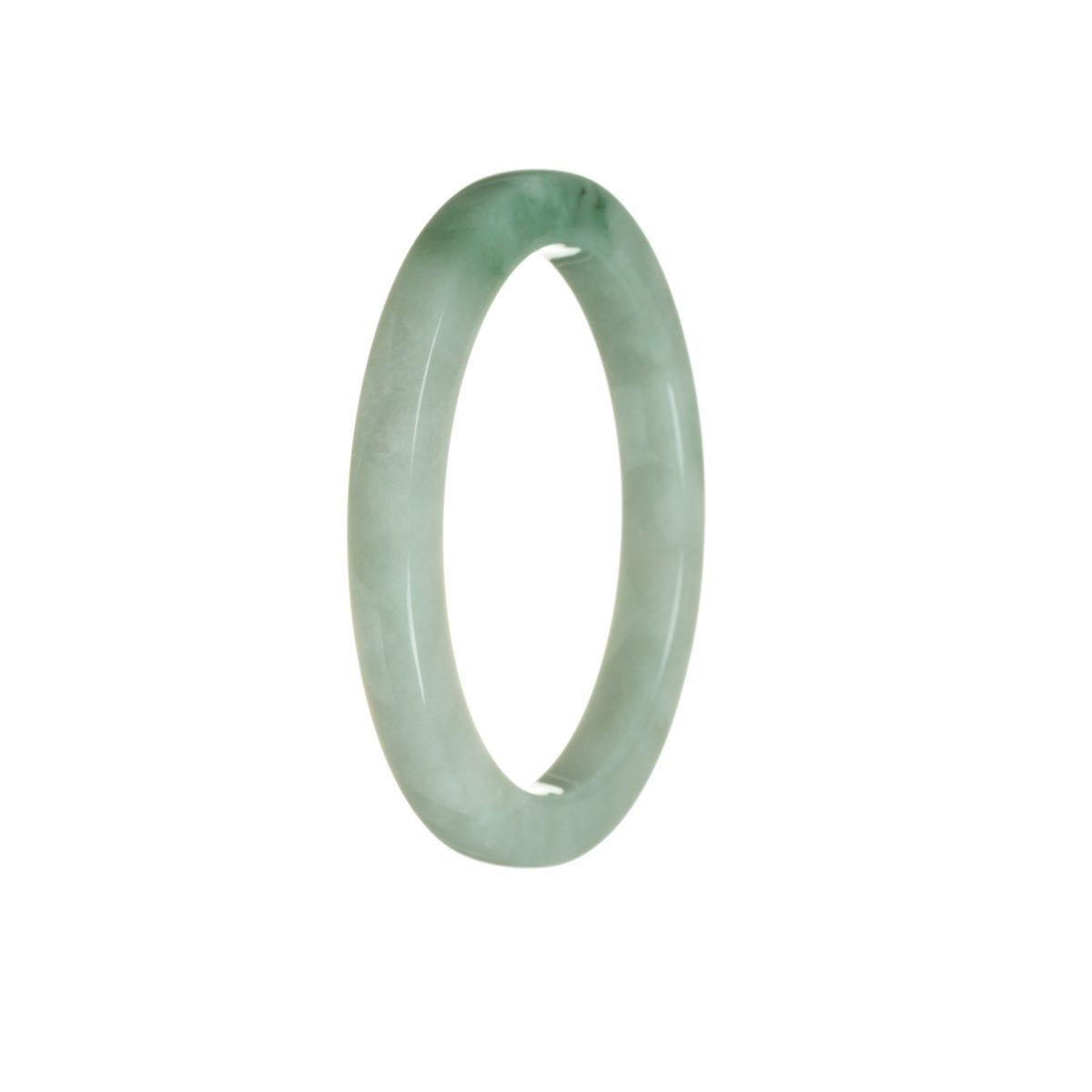 A delicate pale green jadeite bangle bracelet, measuring 56mm in diameter. This authentic Grade A piece showcases the natural beauty and elegance of jadeite. Perfect for adding a touch of sophistication to any outfit.