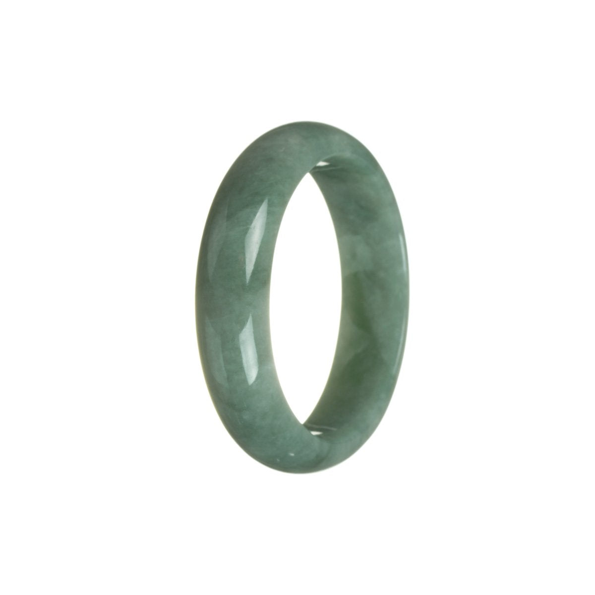 A stunning oval-shaped Grade A Green Jadeite bangle bracelet, certified for its exceptional quality. The bracelet measures 58mm, making it a perfect fit for most wrists. A timeless piece from MAYS that exudes elegance and sophistication.