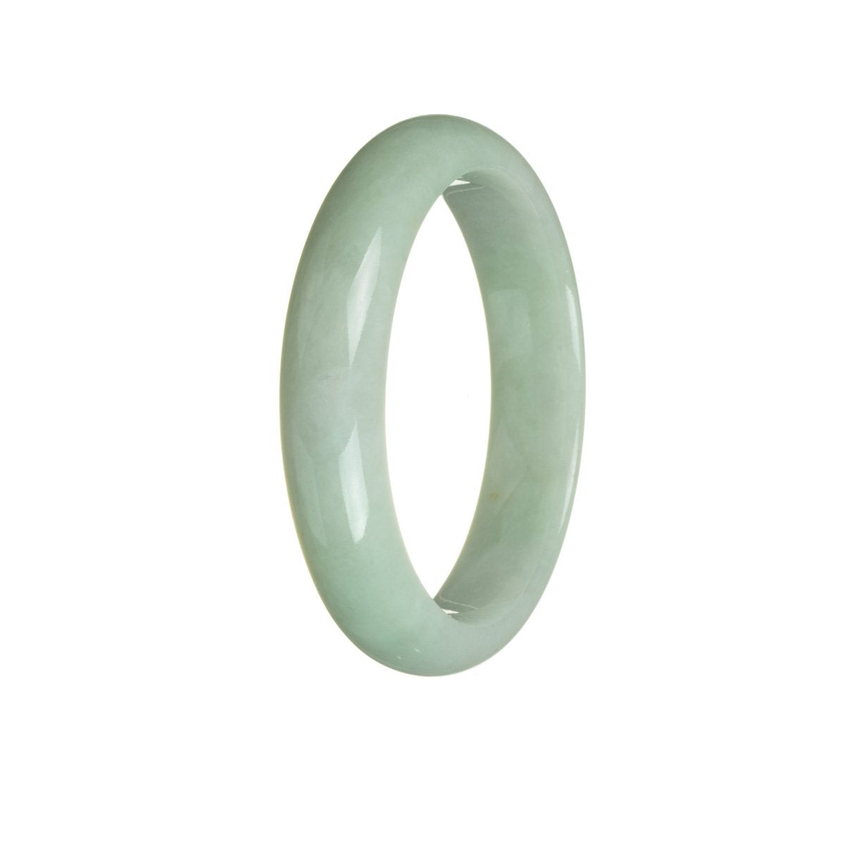 A beautiful, 59mm half moon-shaped bracelet made of certified Grade A Green Burmese Jade, sold by MAYS GEMS.