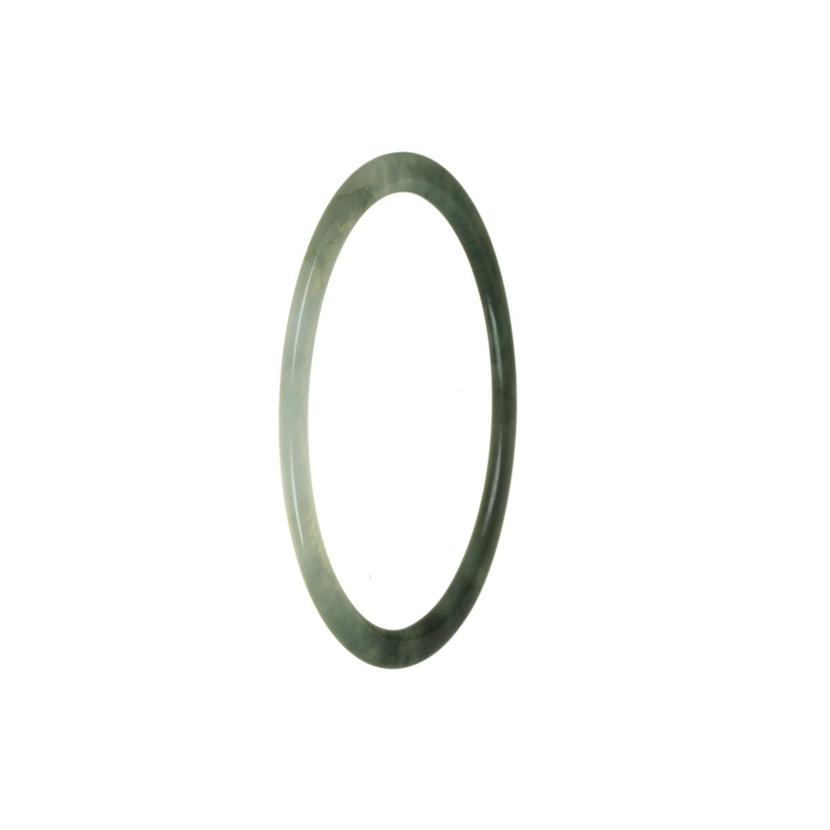 A thin, 60mm deep green and white jadeite jade bangle, showcasing an authentic Type A jade.