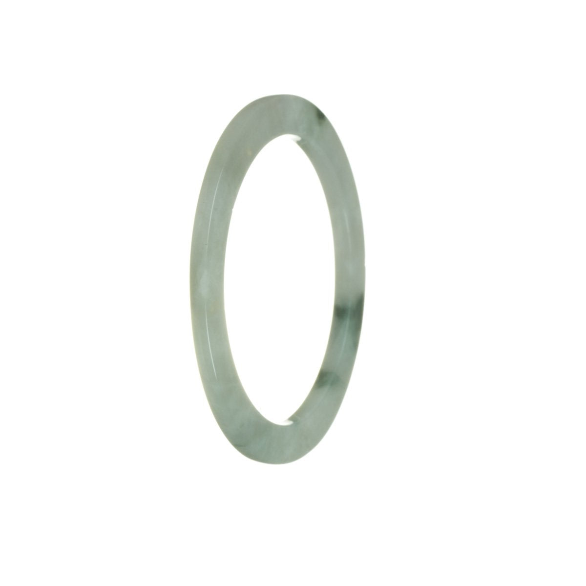 A close-up image of a delicate, 55mm thin bracelet made of certified natural flower jade. The bracelet features a beautiful, smooth green stone with unique patterns and is adorned with a subtle MAYS logo charm.