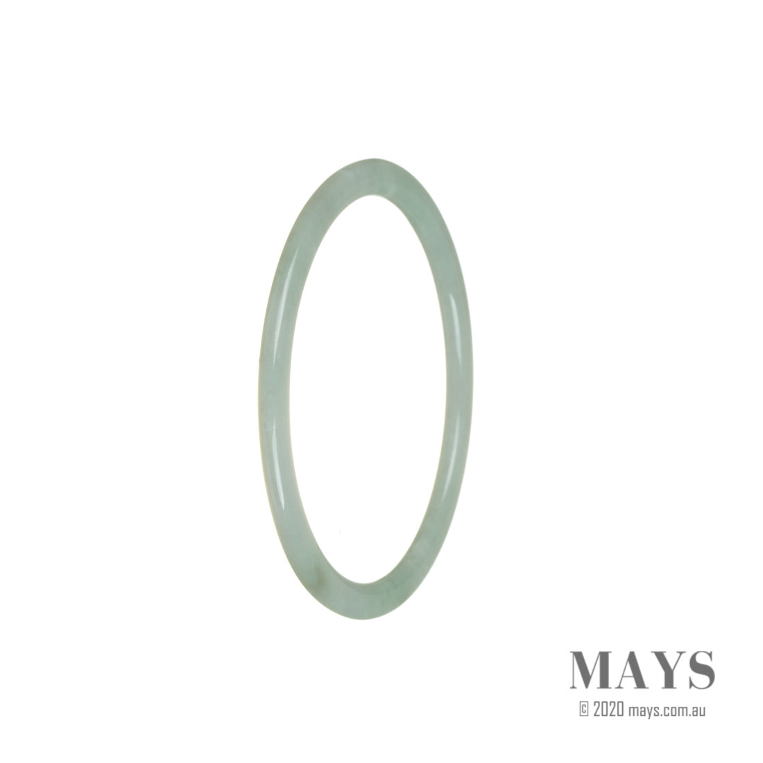 A beautiful light green jade bracelet with a thin design, measuring 57mm in size. Crafted with real grade A jade, this bracelet from MAYS is a stunning accessory.