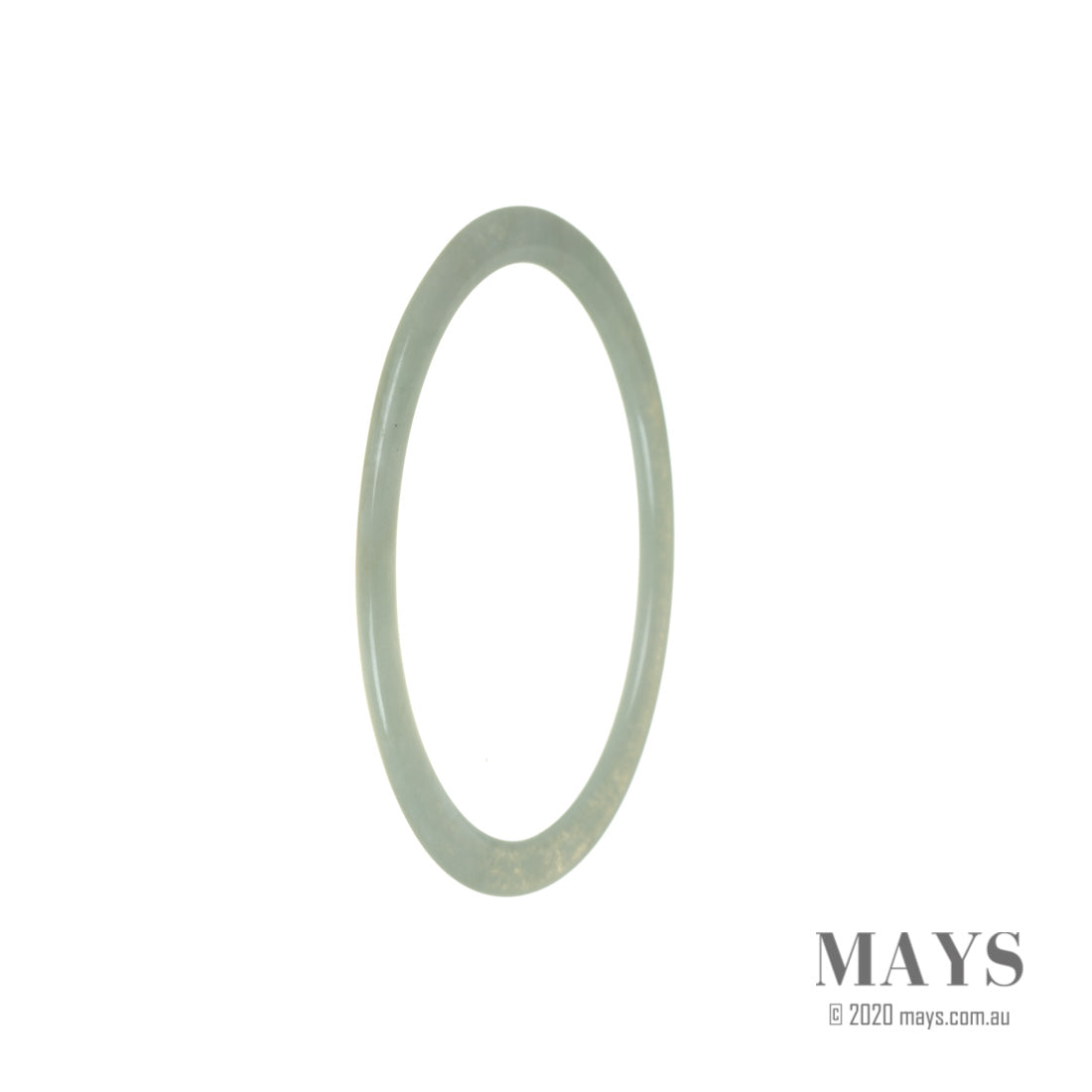 A thin, genuine untreated green traditional jade bracelet with a diameter of 59mm, featuring intricate craftsmanship by MAYS™.