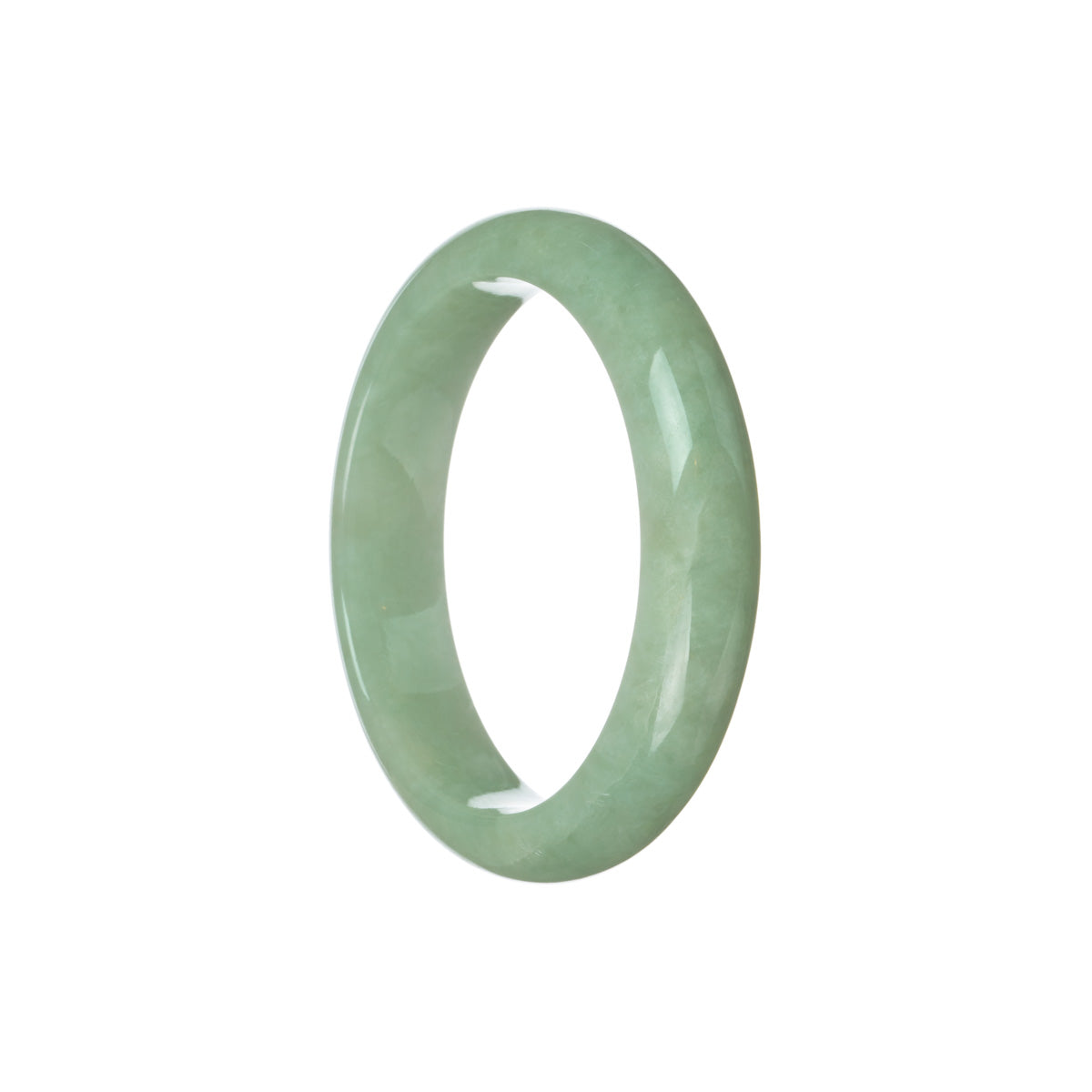 Close-up image of a light green Burmese jade bracelet, featuring a half moon shape. The bracelet is made of genuine Grade A jade, showcasing its exquisite quality. Perfect for adding a touch of elegance to any outfit.