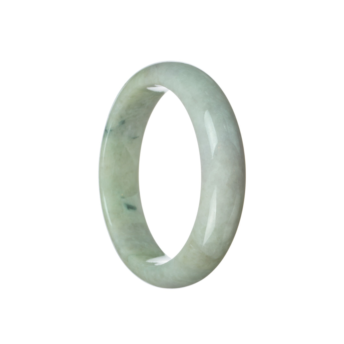 An elegant half moon-shaped jade bangle bracelet in a pale green with hints of lavender. The bracelet exudes a natural and authentic charm.