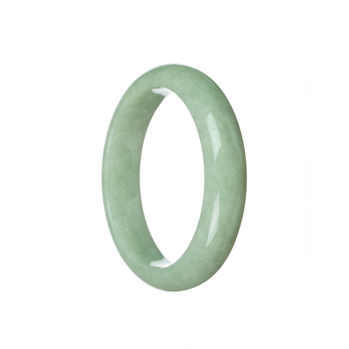 A light green jadeite bangle bracelet with a half-moon design, crafted from authentic Grade A jade. Perfect for adding a touch of elegance to any outfit.
