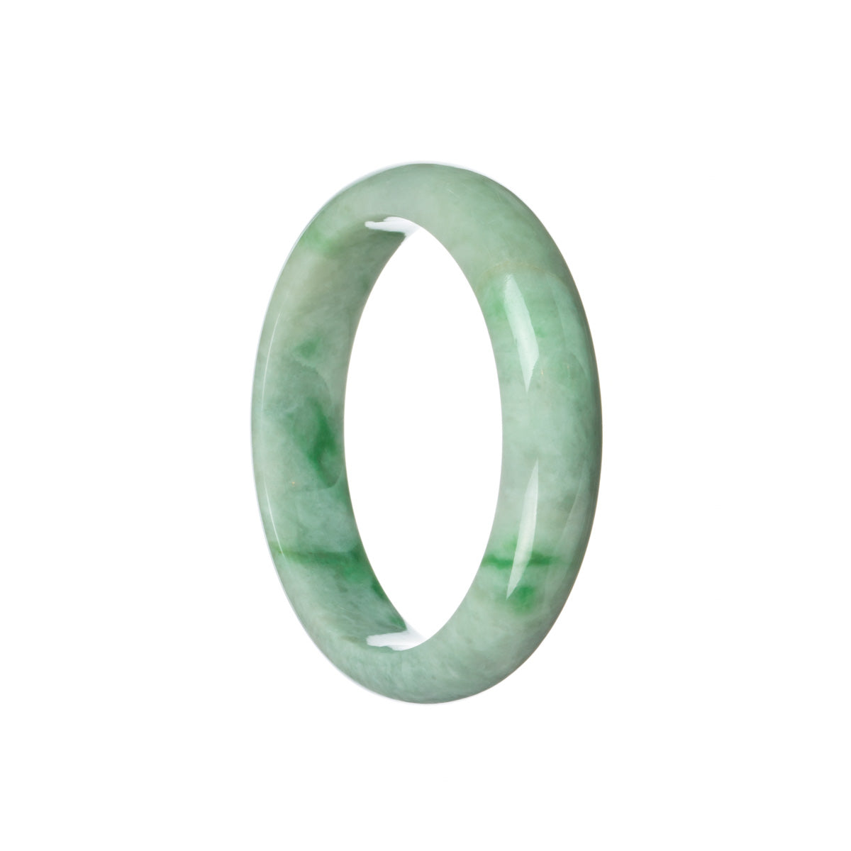 Genuine Grade A White with emerald green Jade Bangle Bracelet - 57mm Half Moon