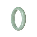 A close-up image of a pale green traditional jade bangle, certified as Type A. The bangle has a 57mm circumference and is shaped like a half moon. It is sold by MAYS.