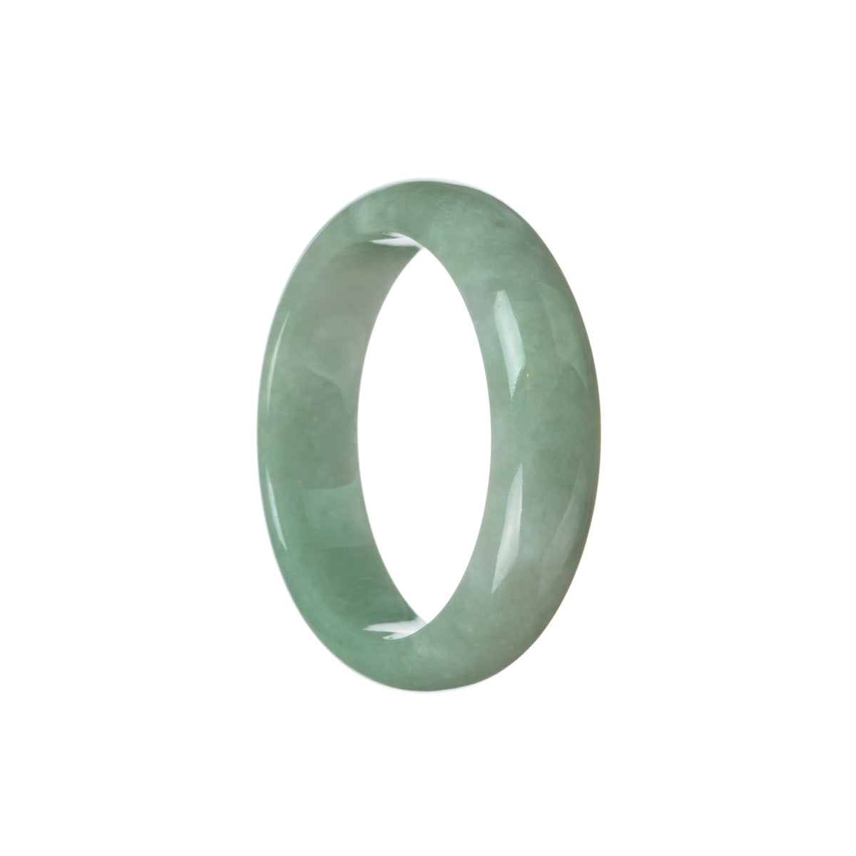 A beautiful light green jade bangle bracelet with a half moon design, made from high-quality A-grade traditional jade. Perfect for adding a touch of elegance to any outfit.