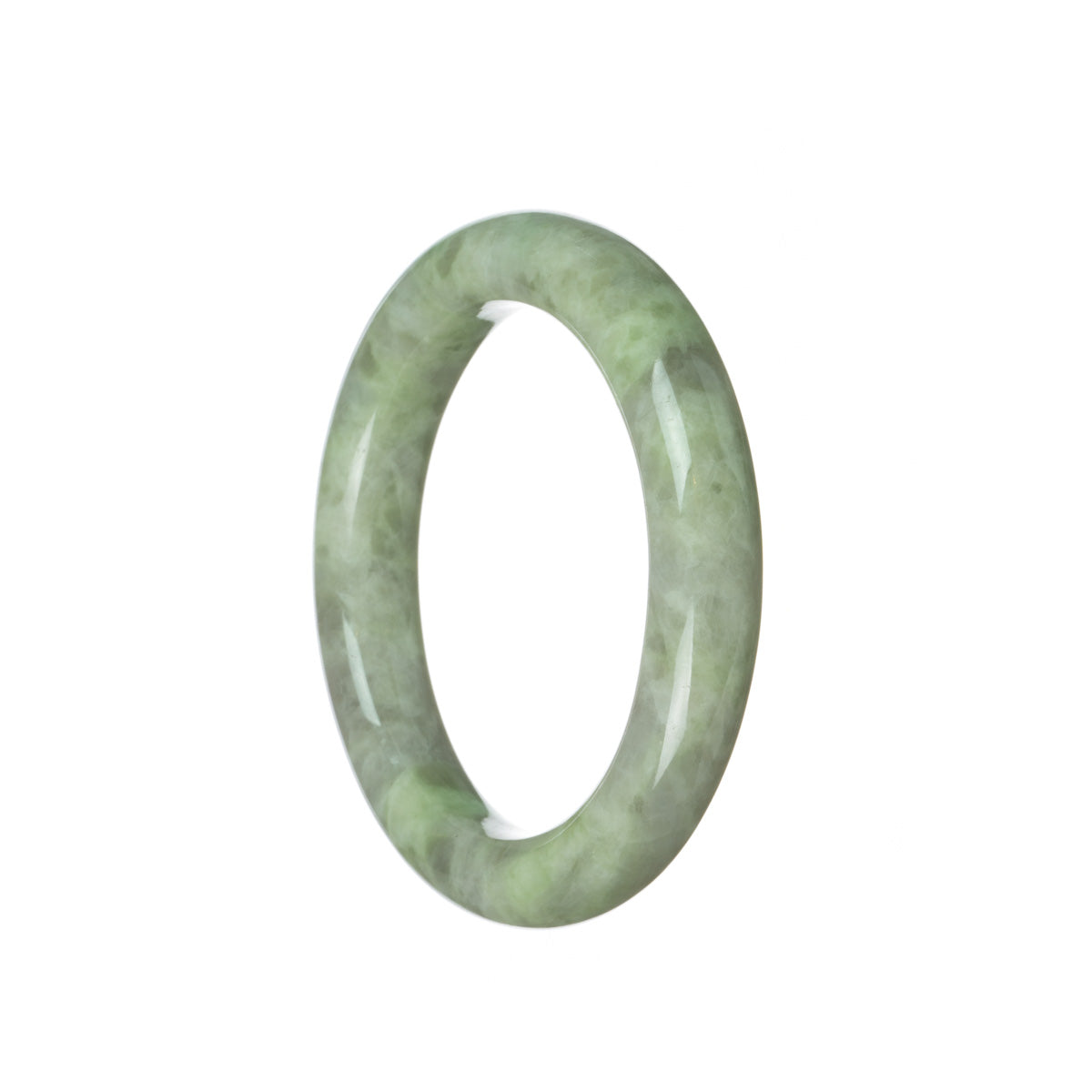 A round green and lavender jade bracelet with certification, measuring 55mm in diameter. Designed by MAYS™.