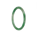 A close-up image of a beautiful emerald green and white jade bracelet. The bracelet features genuine Type A emerald green and white Burma Jade stones. It has a flat shape and measures 59mm in diameter. The bracelet is from the brand MAYS™.