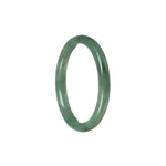 Image of a certified Grade A greyish green jadeite bangle with an oval shape, measuring 53mm. This elegant piece of jewelry is crafted by MAYS™, showcasing the natural beauty and quality of jadeite.