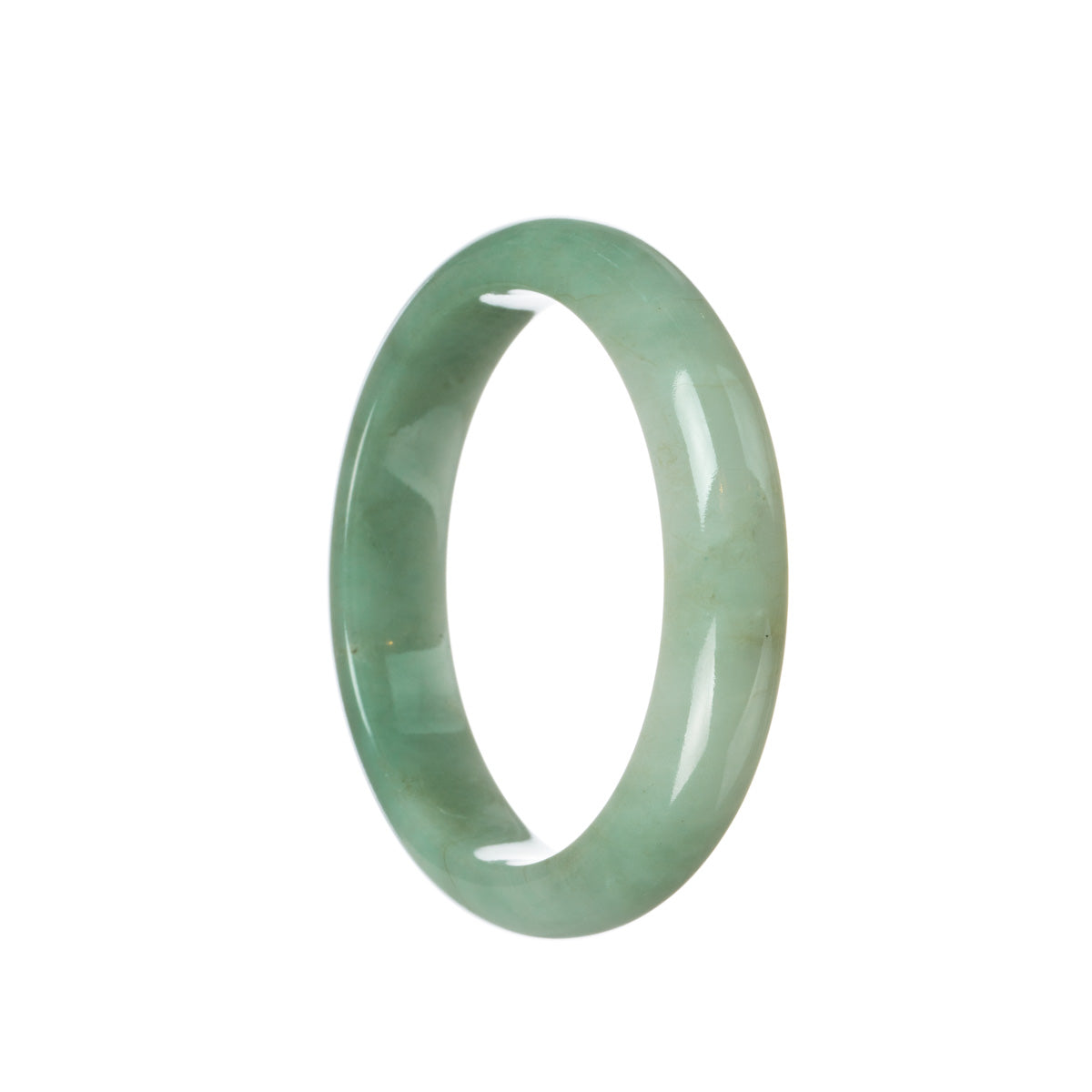 A beautiful green jade bangle with a semi-round shape, measuring 59mm in size. Perfect for adding a touch of elegance to any outfit.