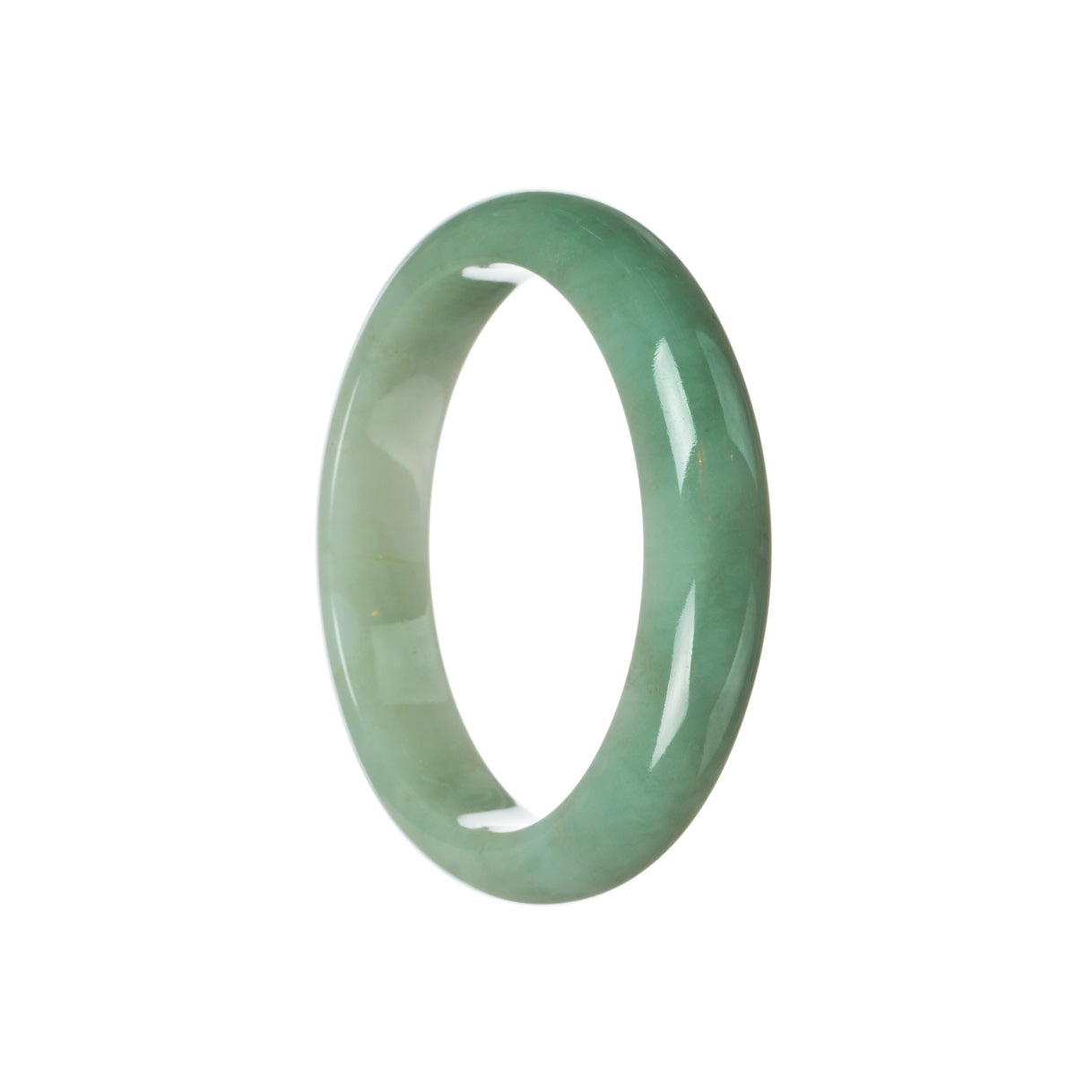 A natural, untreated green jade bangle bracelet with a semi-round shape, measuring 59mm in size. Perfect for adding a touch of traditional elegance to your style.