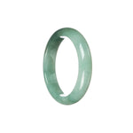 A close-up image of a bluish green Burmese jade bangle bracelet, showcasing its unique half moon shape. This high-quality bracelet is made of genuine Grade A jade, perfect for adding a touch of elegance to any outfit.