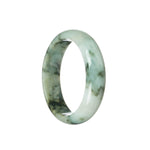 A close-up of a traditional jade bracelet, showcasing its beautiful white and deep green colors. The bracelet is made of genuine grade A jade and has a semi-round shape. The brand name "MAYS" is displayed at the end.