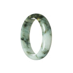 Genuine Grade A White with deep green flower Traditional Jade Bangle Bracelet - 58mm Semi Round