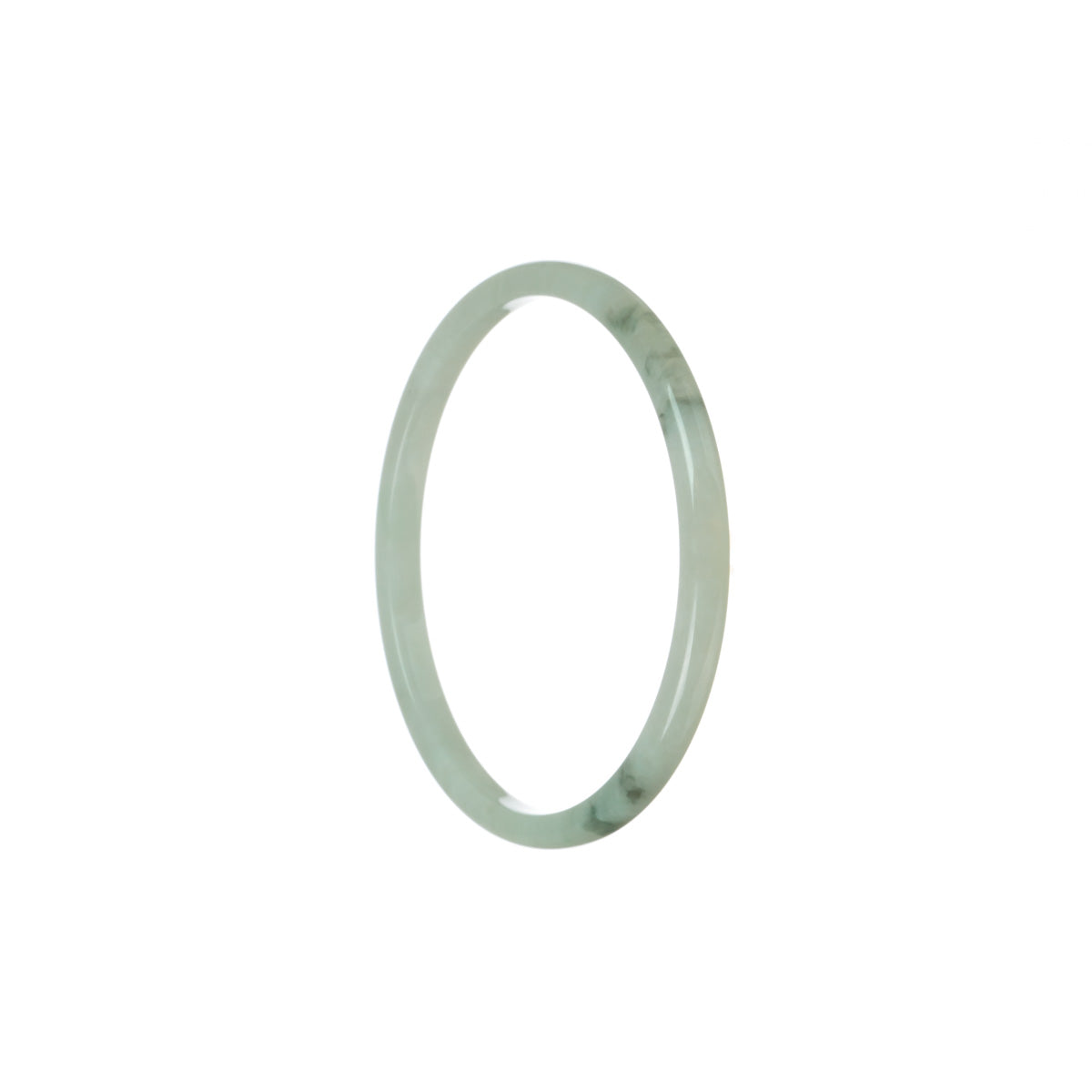 A close-up photo of a pale green Jadeite bangle with a flat surface, measuring 54mm in diameter. The bangle has a smooth texture and a beautiful, natural grade A Jadeite stone.