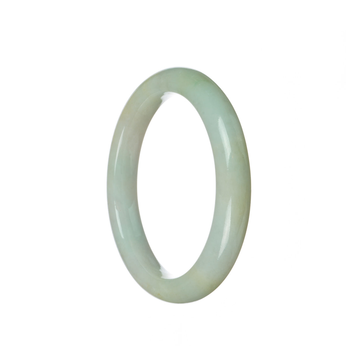 A beautiful, pale green Burma Jade bracelet with an authentic Grade A quality. The bracelet features a 59mm half moon design, adding a touch of elegance to any outfit. Created by MAYS, a trusted brand known for their high-quality jade jewelry.