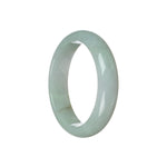 A close-up image of a pale lavender jade bangle, featuring a smooth half-moon shape and measuring 58mm in diameter. This genuine Grade A jade bracelet from MAYS is a stunning piece of jewelry.