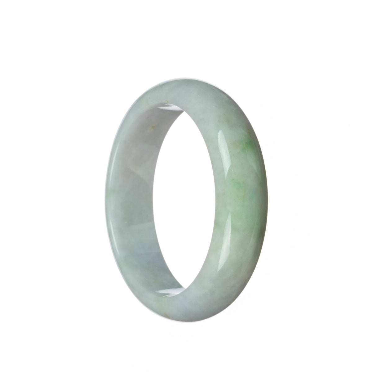 A delicate pale lavender and apple green Jadeite bracelet in a half moon shape.